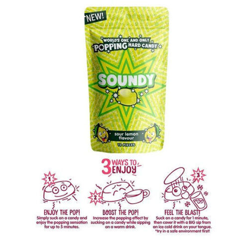 Soundy Sour Lemon citrom ízű savanyú pezsegő cukorka 30g