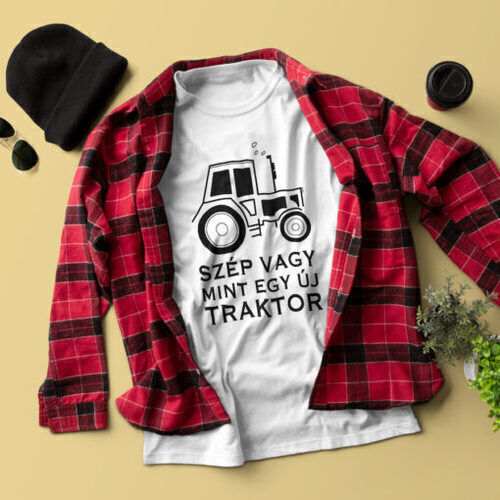 Új Traktor fehér férfi póló