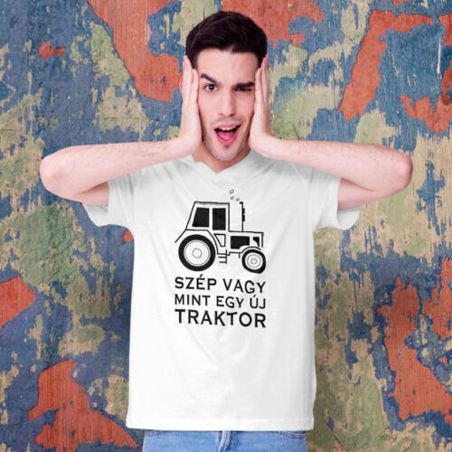 Új Traktor fehér férfi póló