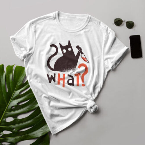 What? késes cica fehér női póló