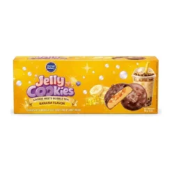 AB Jelly Cookies Banana Flavor Banánízű Tejes mázas keksz mogyoróvajjal és banándarabokkal 96g