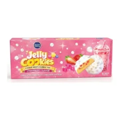 AB Jelly Cookies Eperízű Tejes mázas keksz mogyoróvajjal és eperzselé darabokkal 96g
