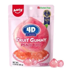 Amos 4D Fruit Gummy Peach Burst folyékony baracklével töltött gumicukor 65g
