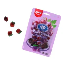 Amos 4D Juicy Burst Grape Fruit Gummy szőlő ízű hámozható gumicukor 65g – 2. kép