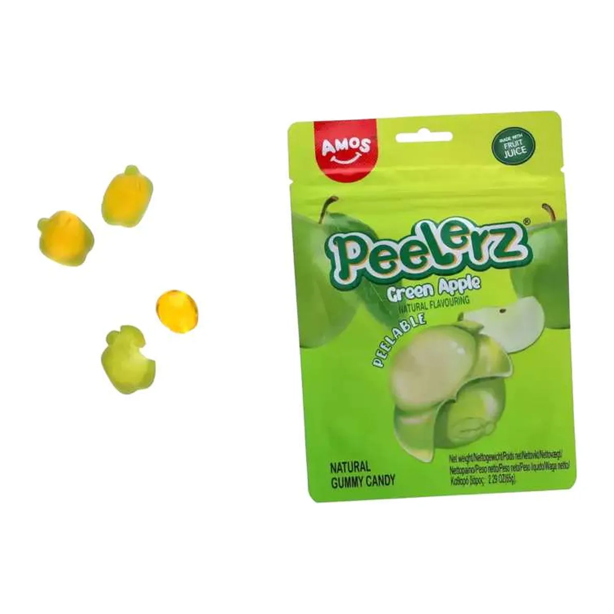 Amos Peelerz Green Apple zöldalma ízű hámozható gumicukor 65g – 2. kép