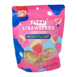 Amos Swedish Style Candy Fizzy Strawberry svéd stílusú eper ízű gumicukor 270g – 2. kép