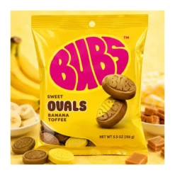 BUBS Sweet Ovals Banana Toffee banán-karamell ízű lágy cukor 156g