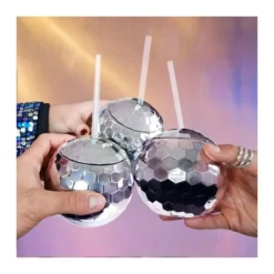 Disco gömb formájú szívószálas pohár szett