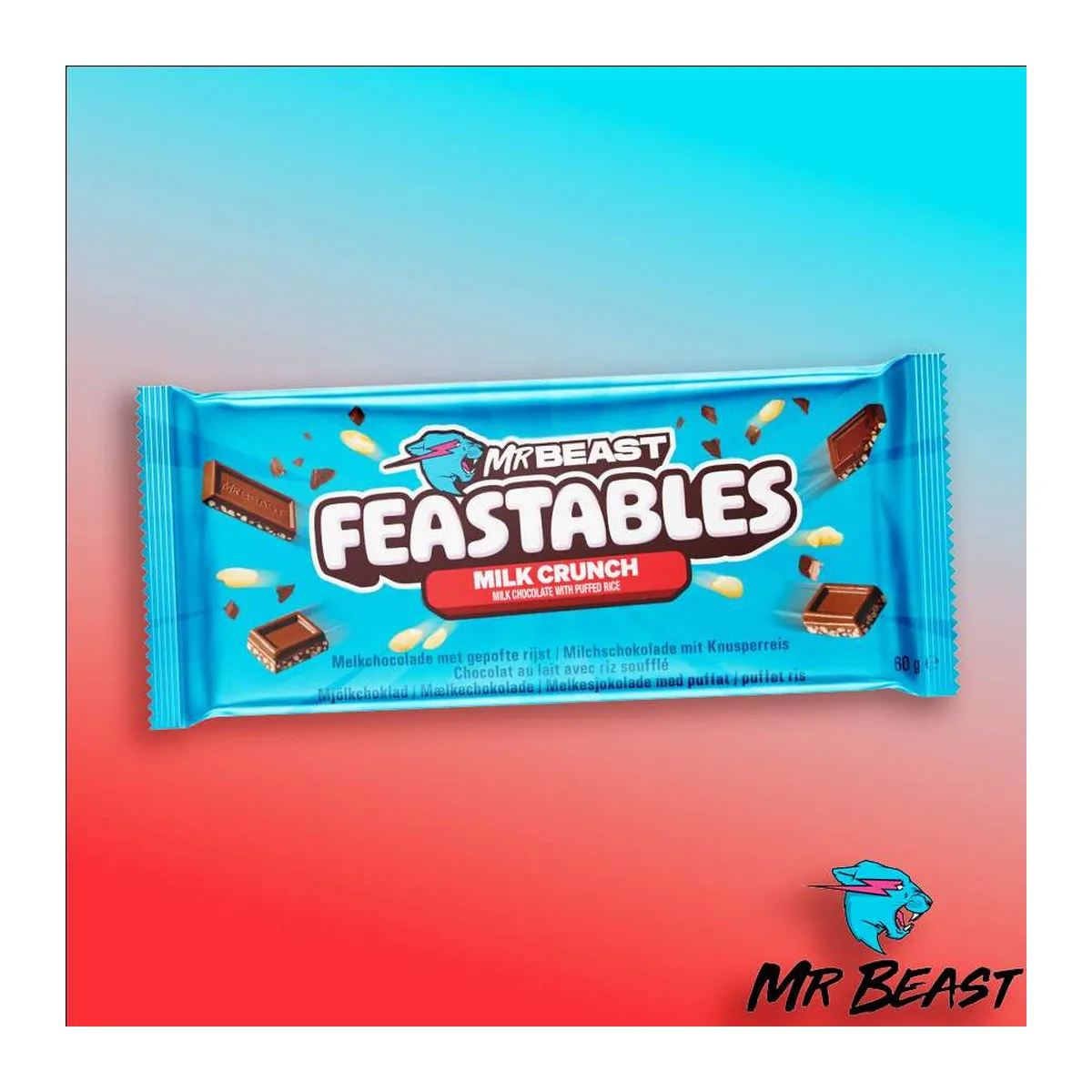 MrBeast Feastables Milk Crunch puffasztott rizses ropogós csokoládé 60g