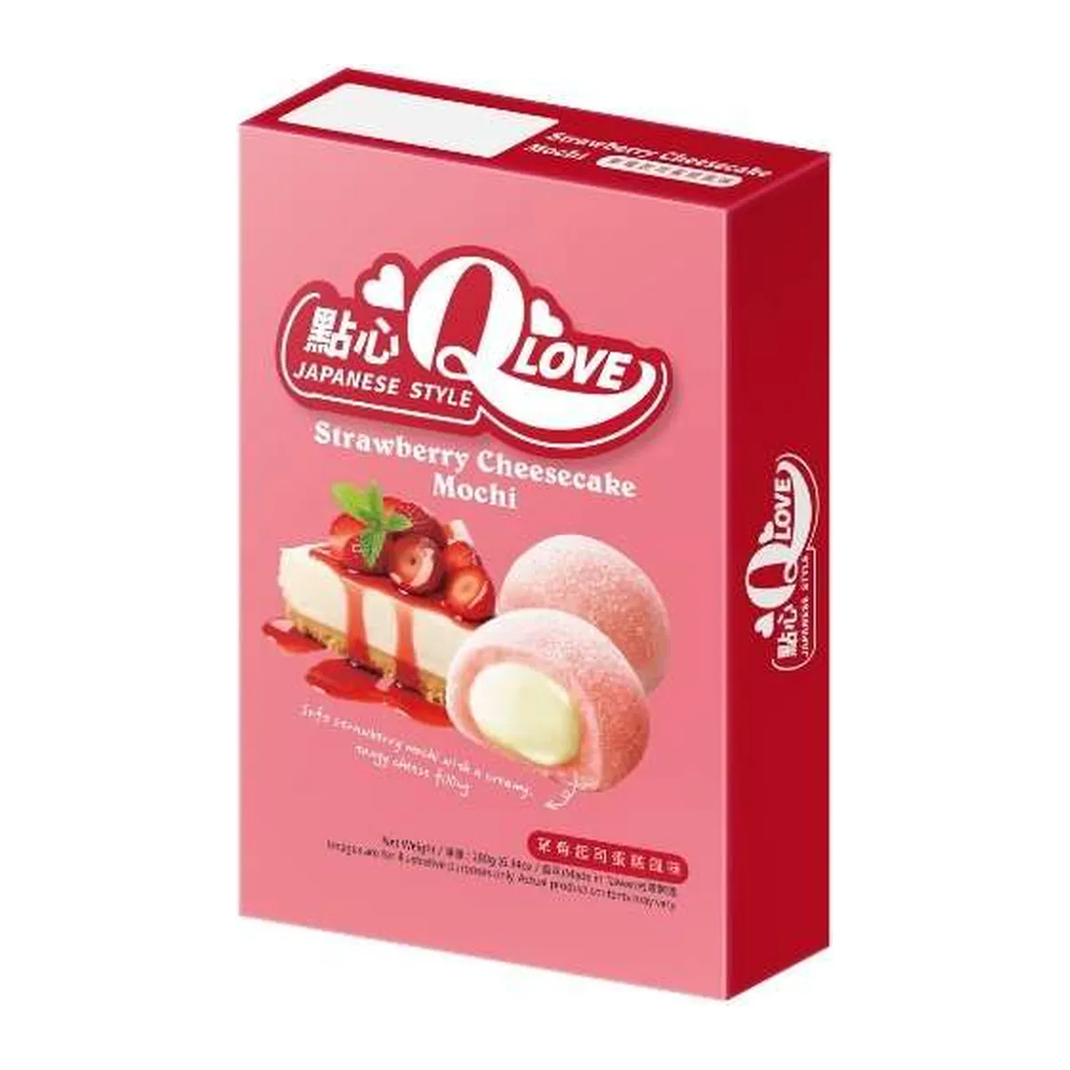 QLove Strawberry Cheesecake Deluxe epres sajttorta ízű Mochi 180g