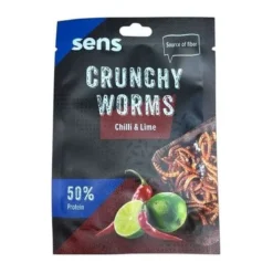 Sens Crunchy Worms Chili és Lime ízű ropogós lisztkukac snack 12g – 2. kép