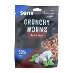 Sens Crunchy Worms fokhagyma és gyógynövény ízű ropogós lisztkukac snack 12g – 2. kép
