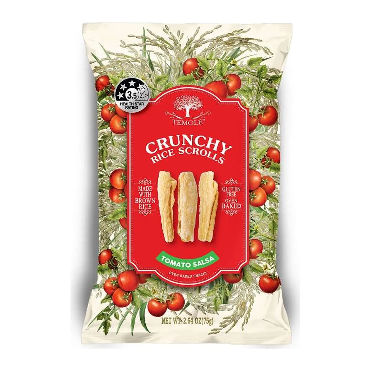 TEMOLE Crunchy Rice Scrolls Tomato Salsa Ropogós rizstekercs – paradicsomos salsa ízű 75g