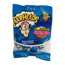 Warheads Super Sour Bubble Gum Pops kék málna ízű savanyú nyalóka csomag 105g